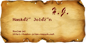 Haskó Jolán névjegykártya
