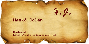 Haskó Jolán névjegykártya